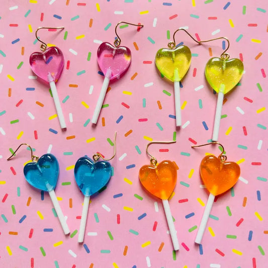 Glitter Heart Lollipop Earrings
