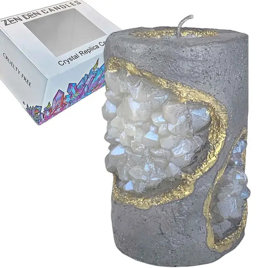 Gold Dipped Geode Pillar Crystal Candle